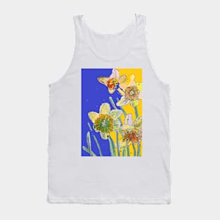 Abstract Yellow Daffodil Watercolor Pattern on Yellow Tank Top